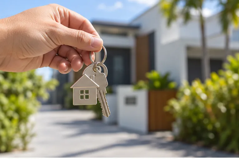House keys held in front of a property
